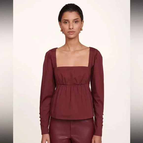 NWT!! STAUD - Peggy Empire Waist Stretch Cotton Blouse In Plum - Size M - Picture 1 of 9